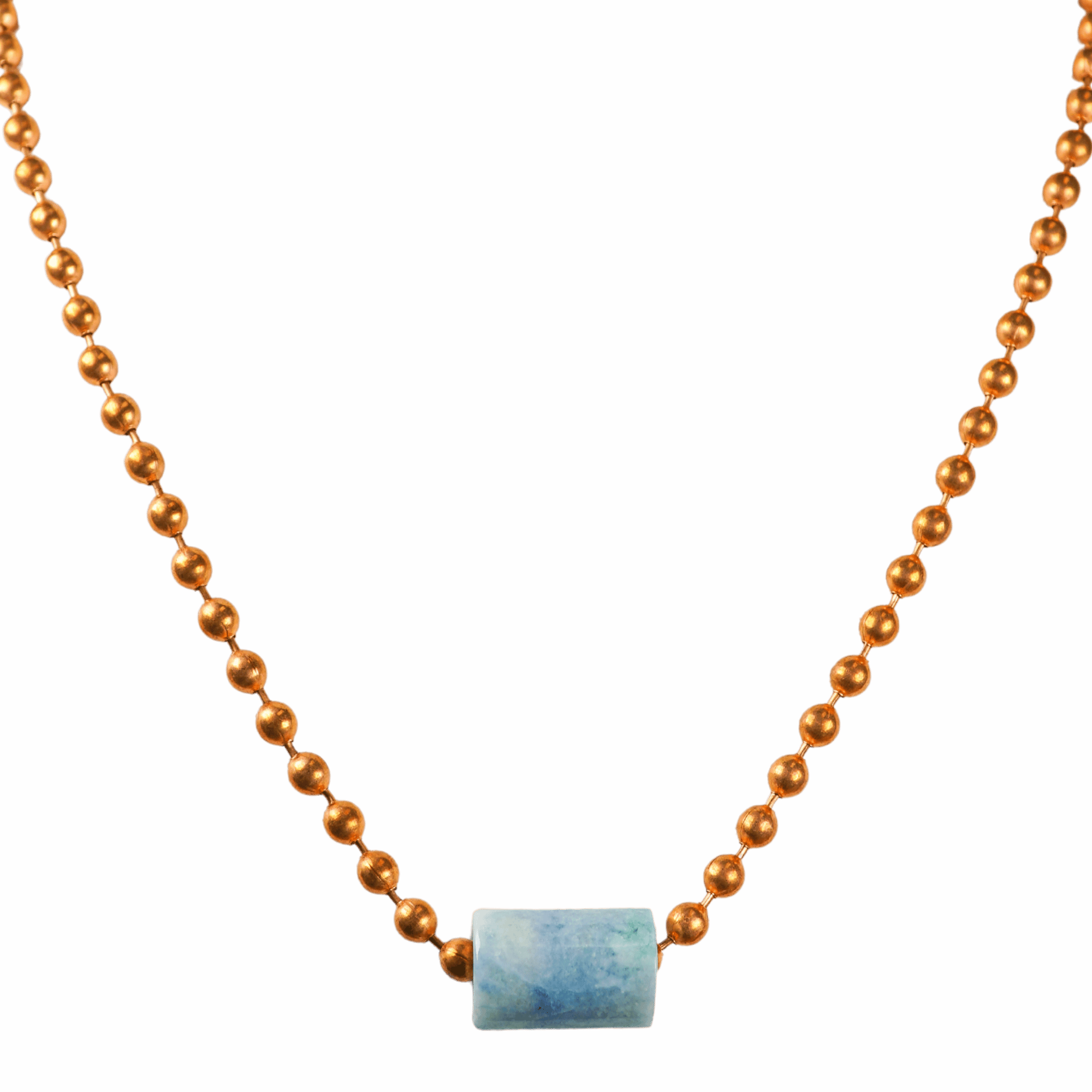Blue Guatemalan Jade with Copper Ball Chain Necklace