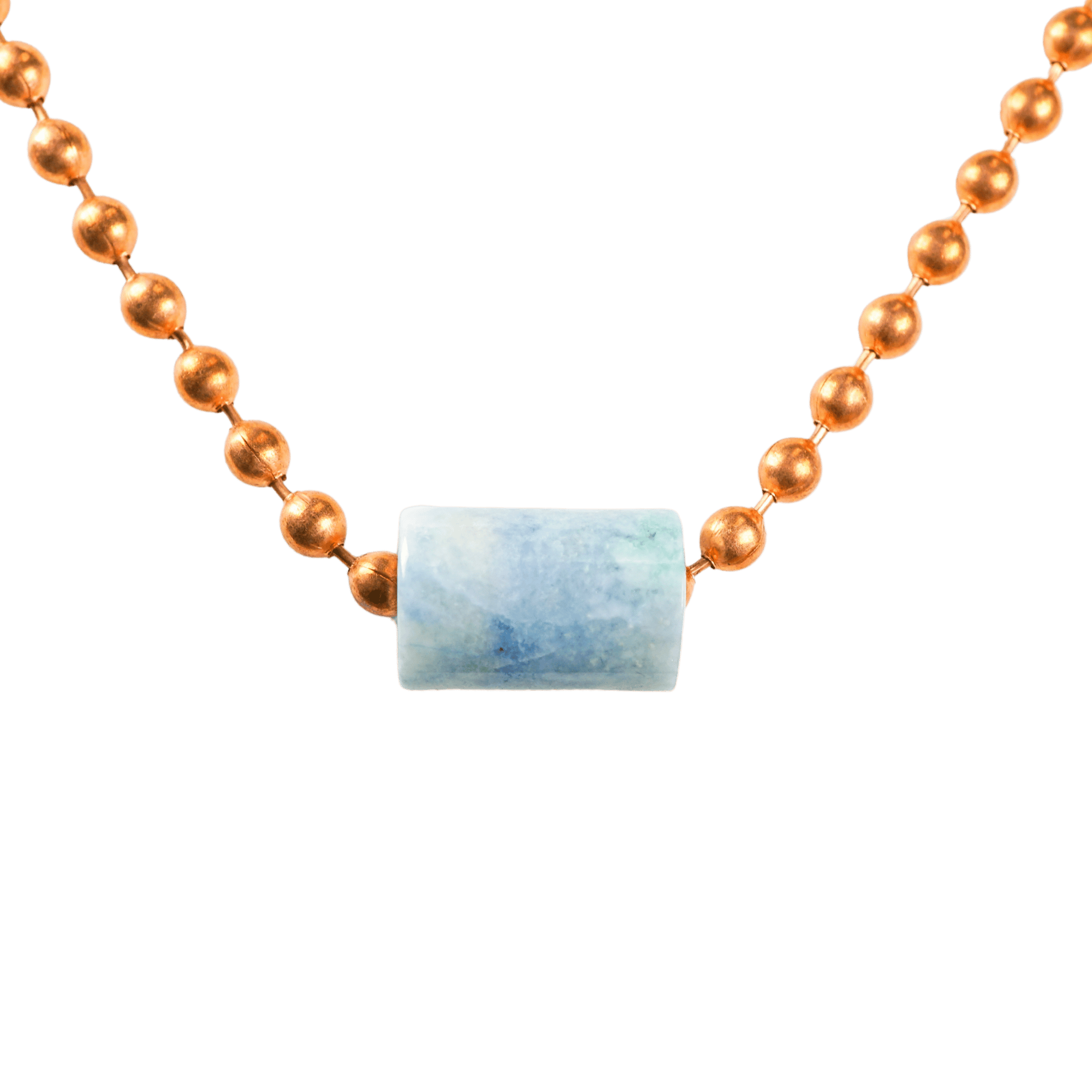 Blue Guatemalan Jade with Copper Ball Chain Necklace