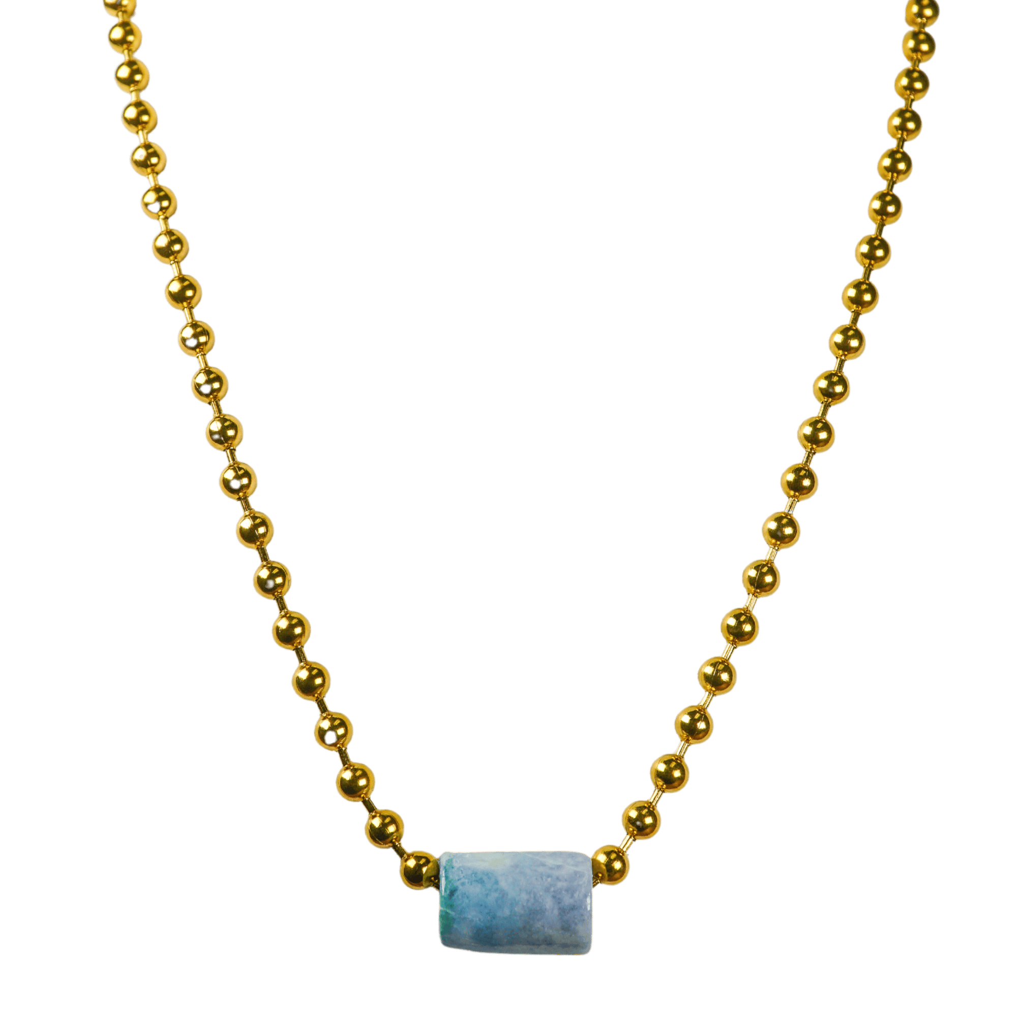 Blue Guatemalan Jade with Gold Ball Chain Necklace