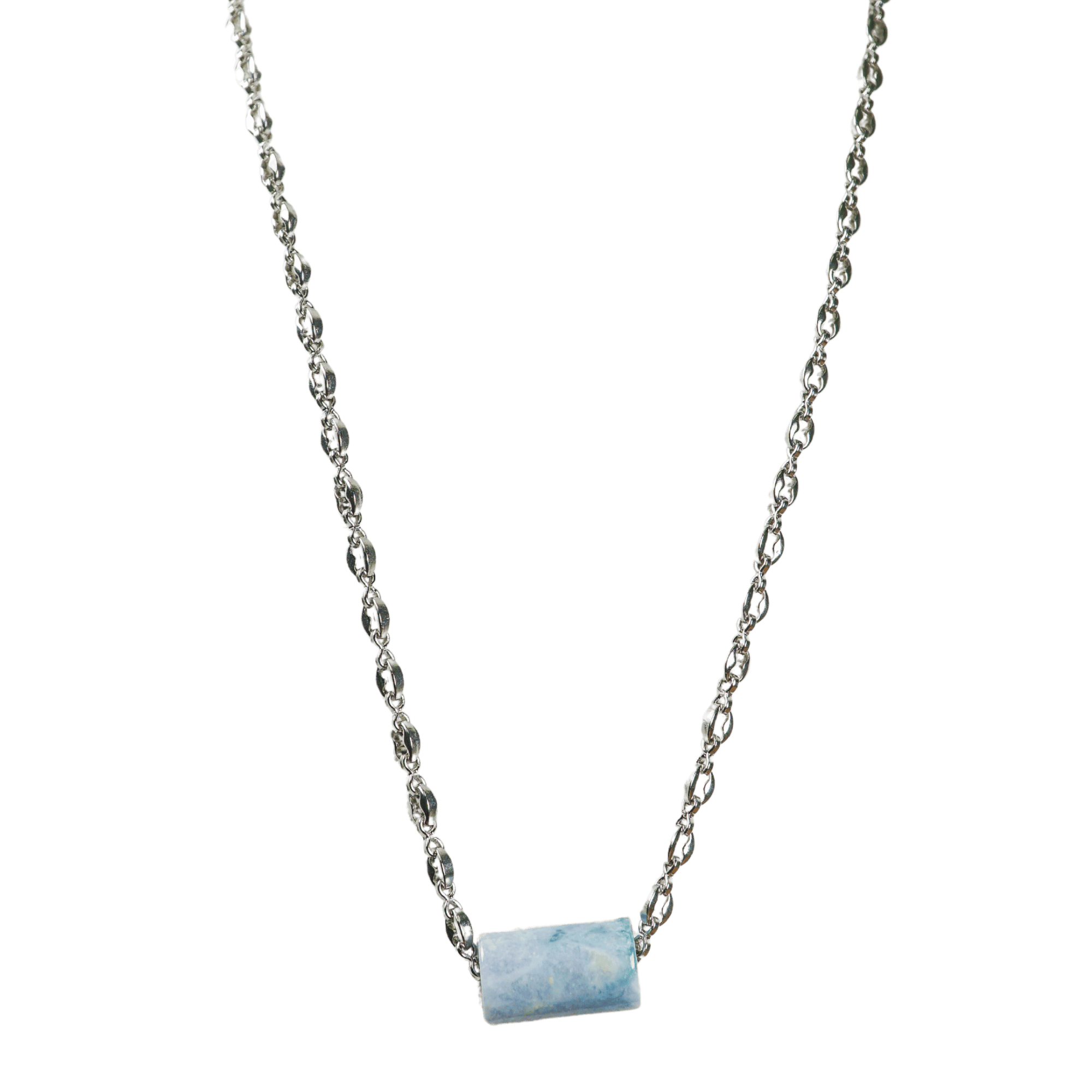 Blue Guatemalan Jade with Silver Pop Top Chain Necklace