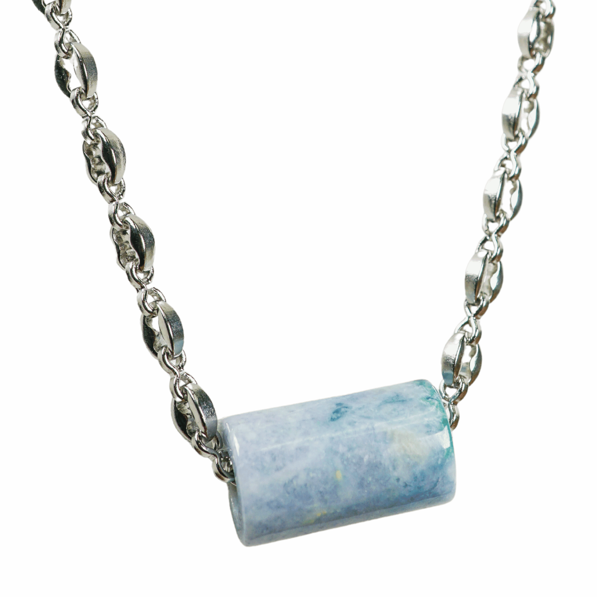 Blue Guatemalan Jade with Silver Pop Top Chain Necklace