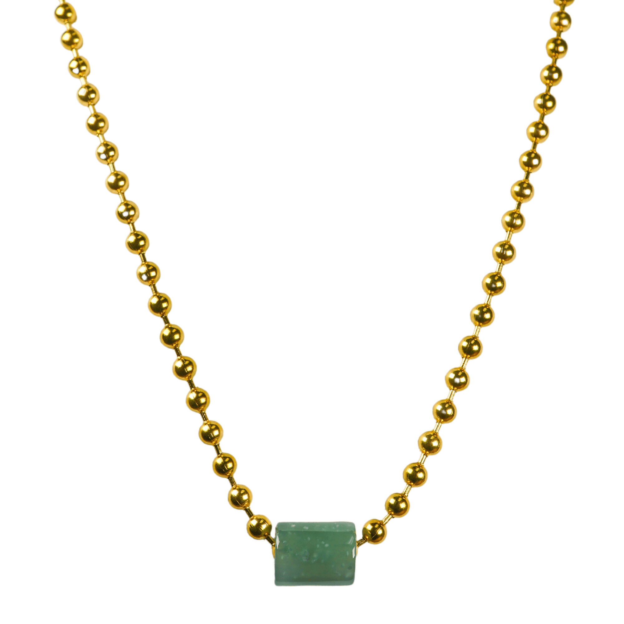 Green Guatemalan Jade with Gold Ball Chain Necklace
