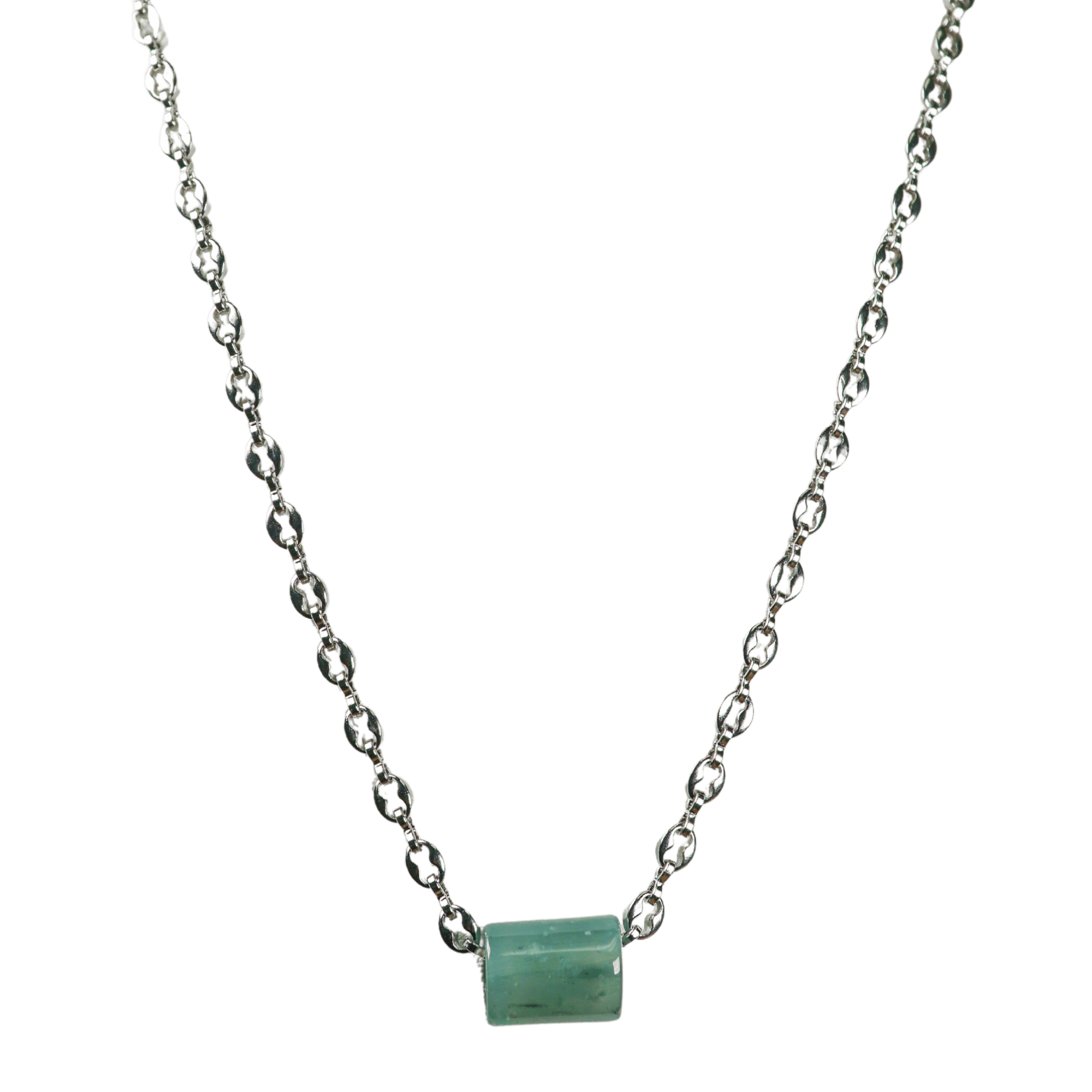 Green Guatemalan Jade with Silver Pop Top Chain Necklace
